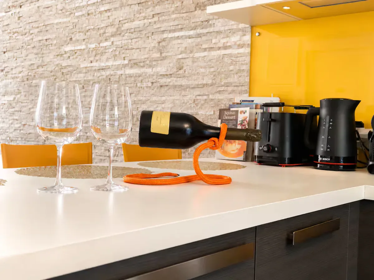 The welcome glass of wine you'll find in the kitchen upon arrival