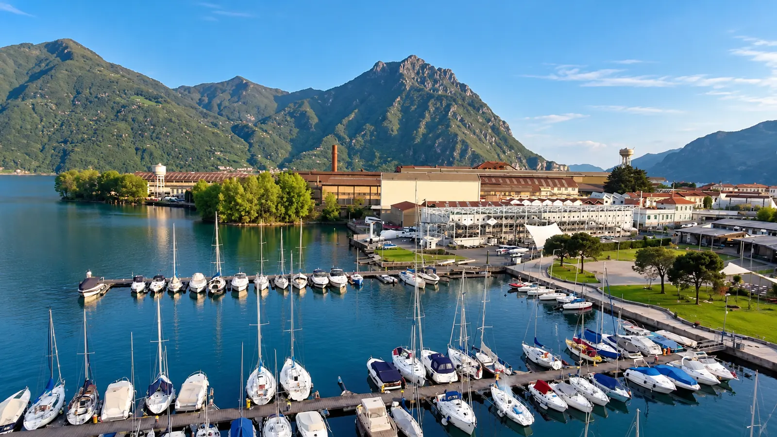 Sailboats in the harbor of Lovere, on Lake Iseo